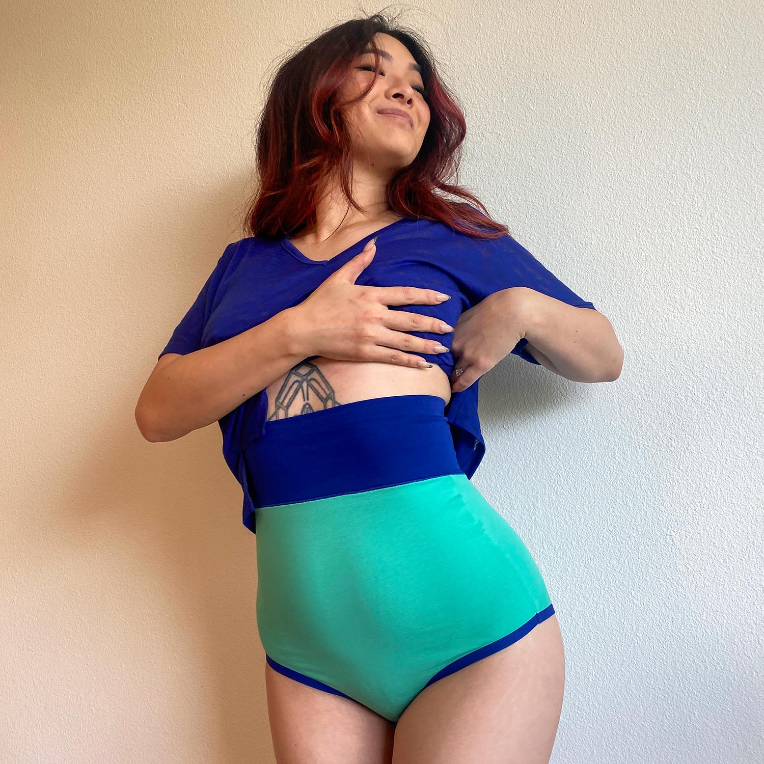 Organic Cotton Super High Waist Duo Knickers - Mint & Arabesque - Zenithce