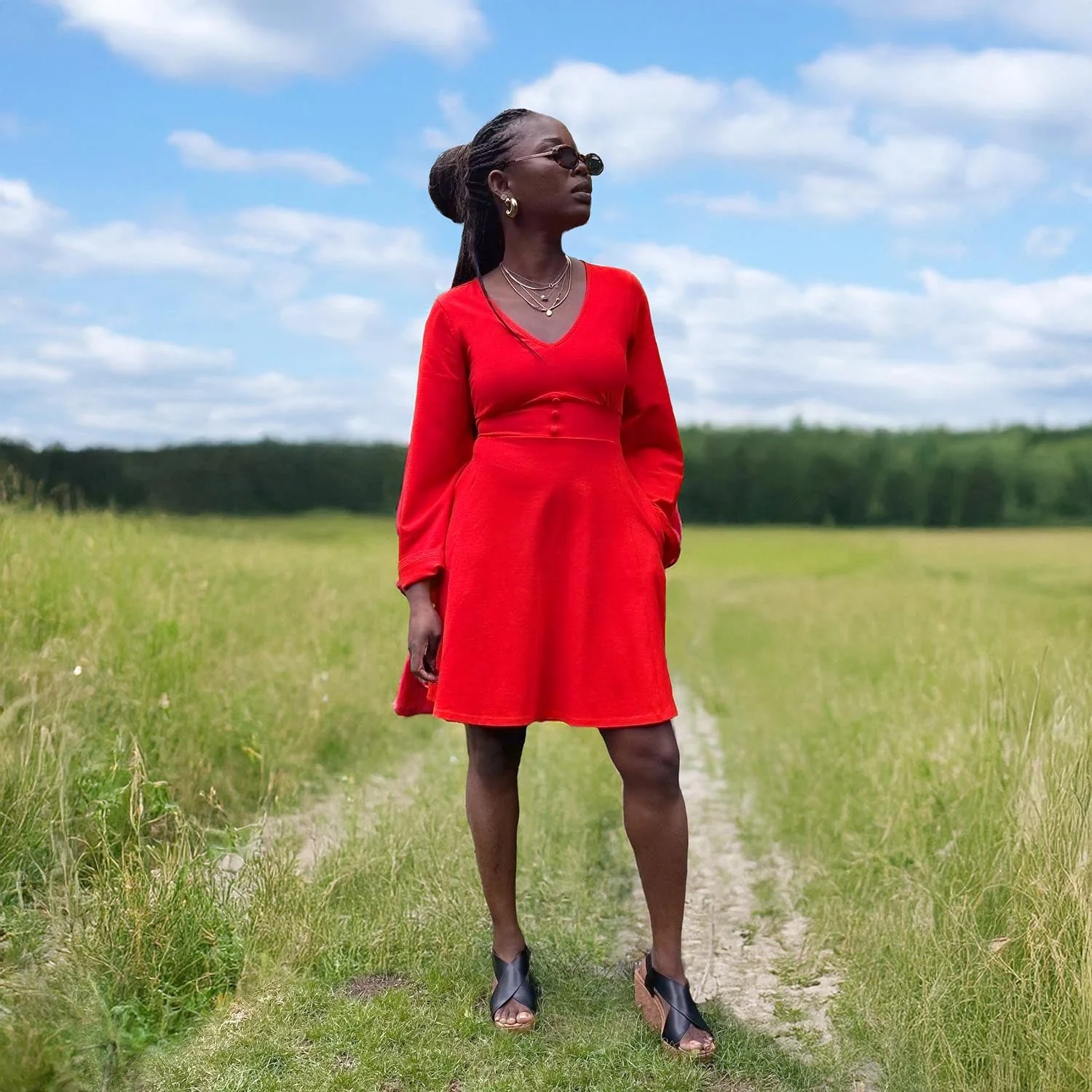 Bell Sleeve Mini Dress - Sangria - Zenithce