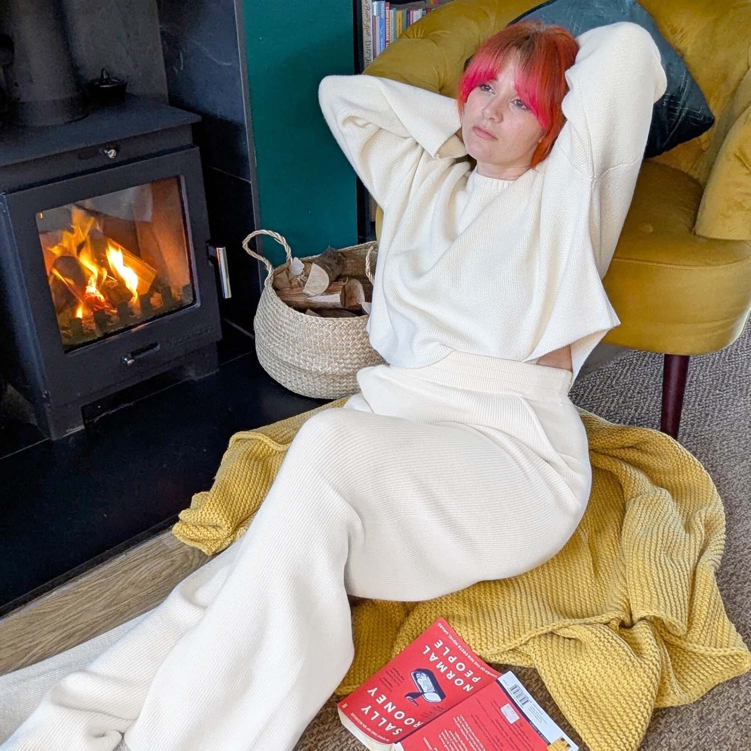 Knit Rib Wide Leg Trousers - Oatmeal - Zenithce