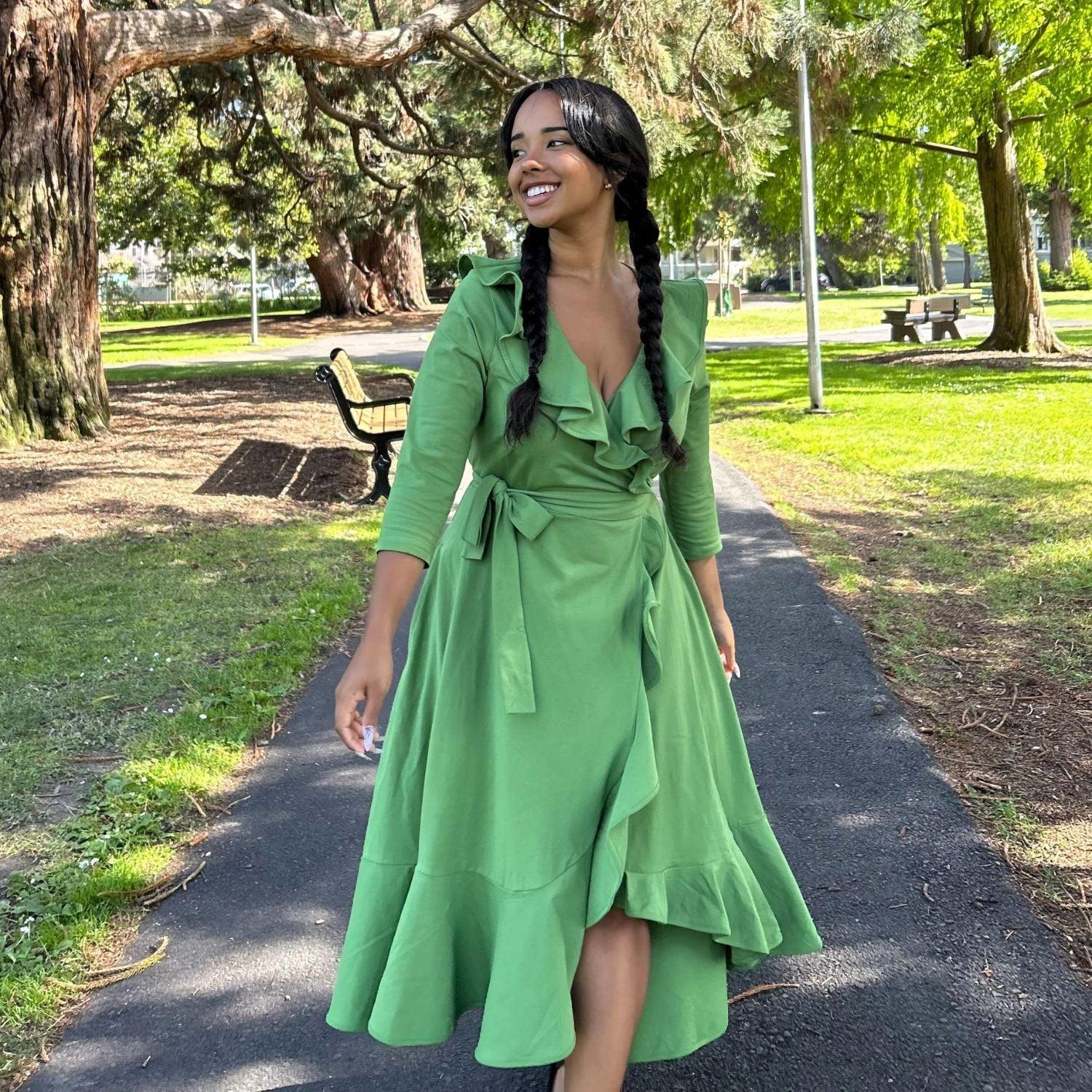 Frill Wrap Dress - Meadow - Zenithce