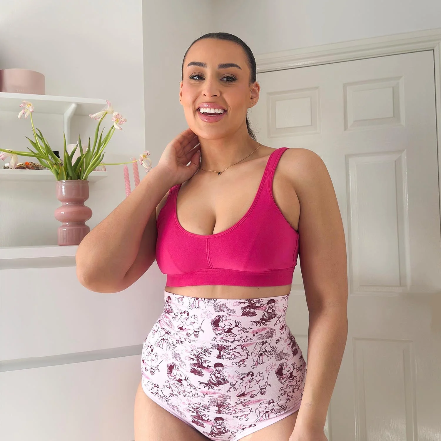 Organic Cotton Super High Waist Knickers - Passion au Jardin - L'Amour Rose - Zenithce