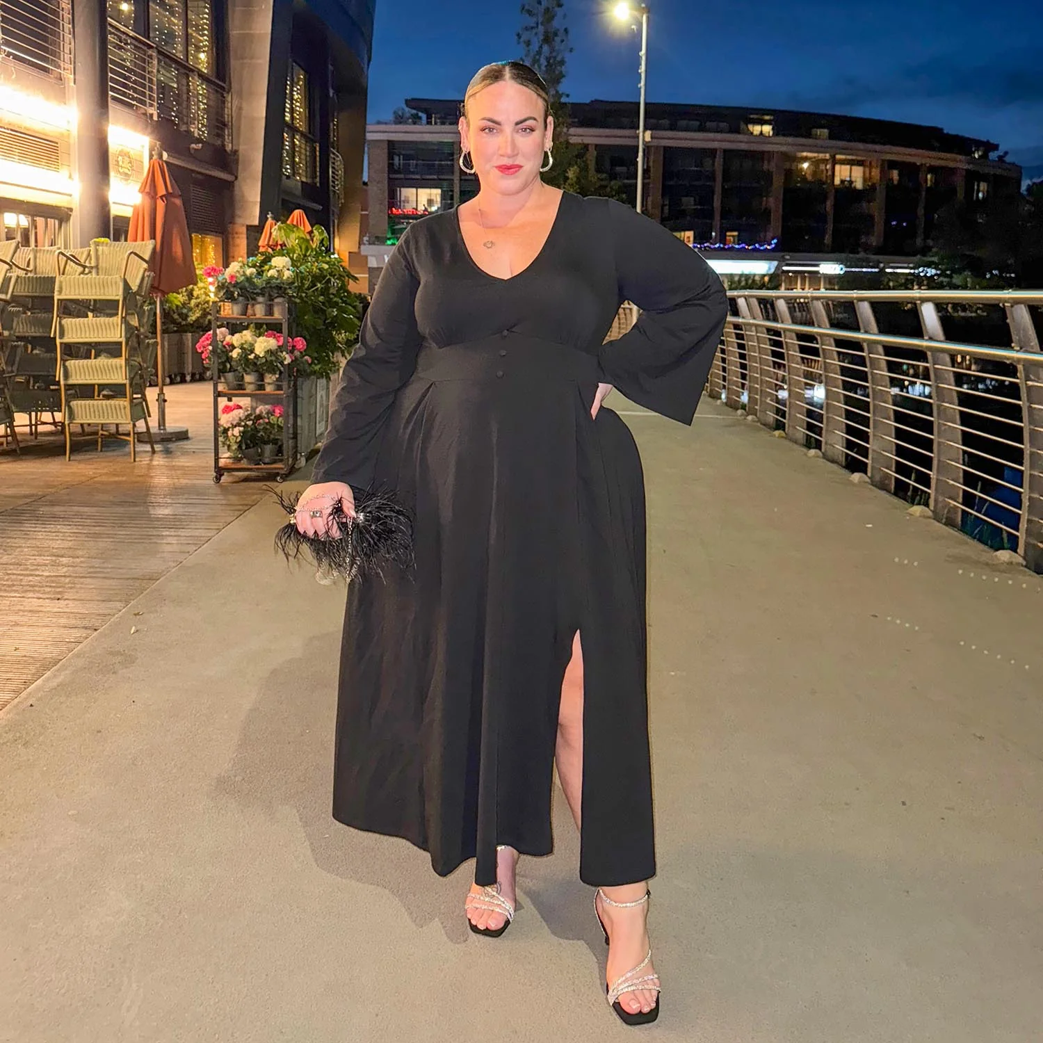 Midaxi Bell Sleeve Dress - Black - Zenithce