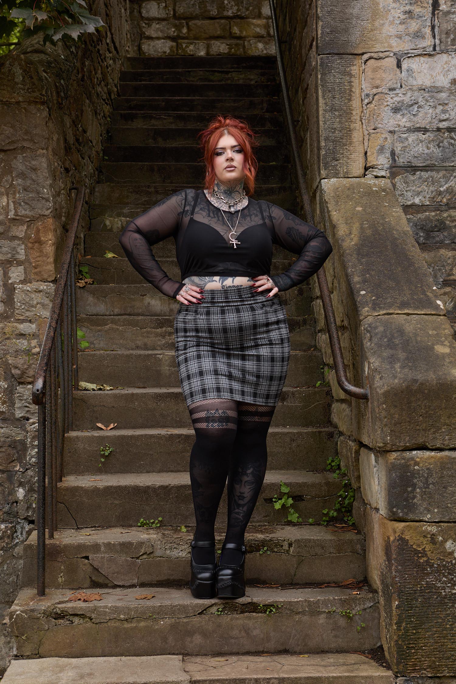 Plaid Mini Skirt - Black & Grey - Zenithce