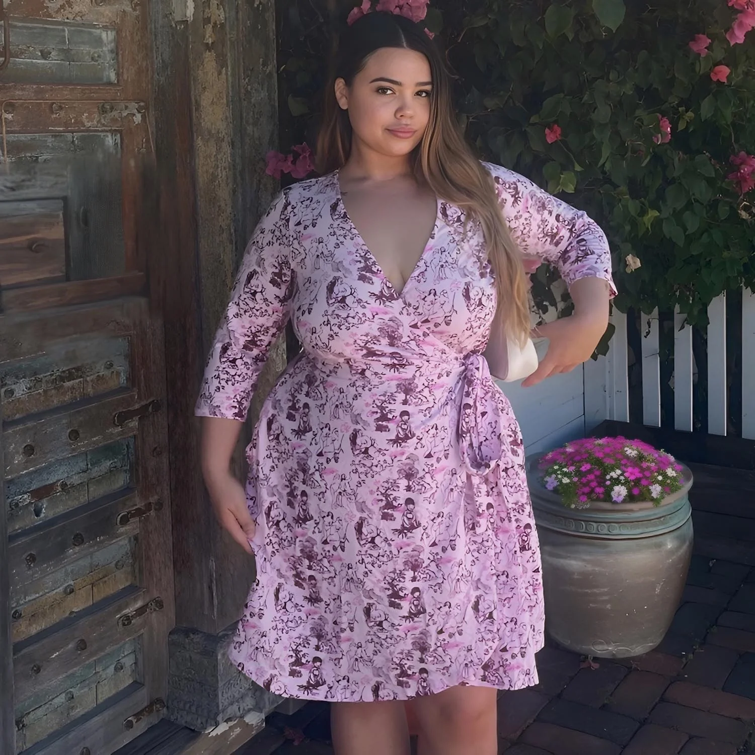 Mini Wrap Dress - Passion au Jardin - L'Amour Rose - Zenithce