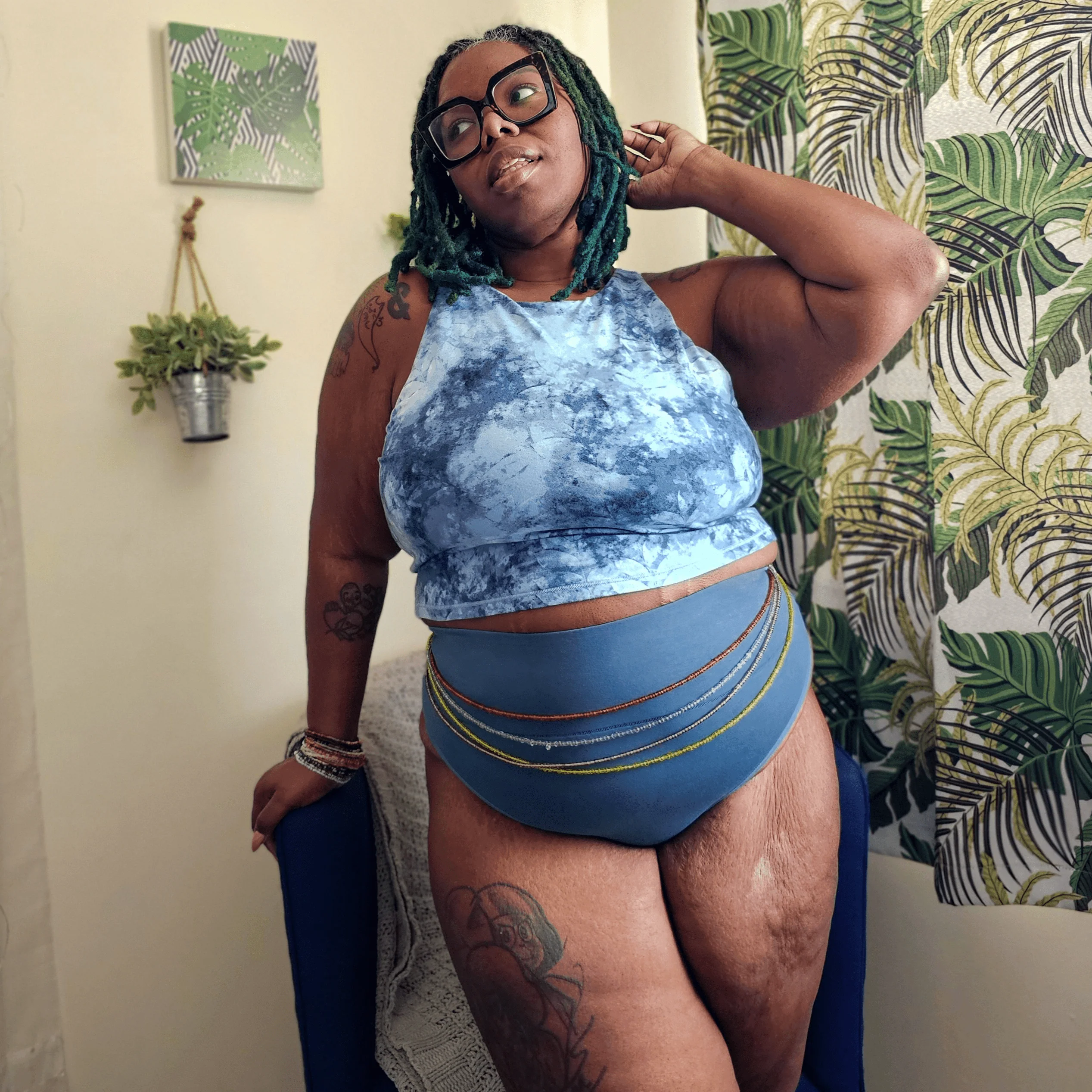 Organic Cotton Cheeky High Leg Knickers -  Denim - Zenithce