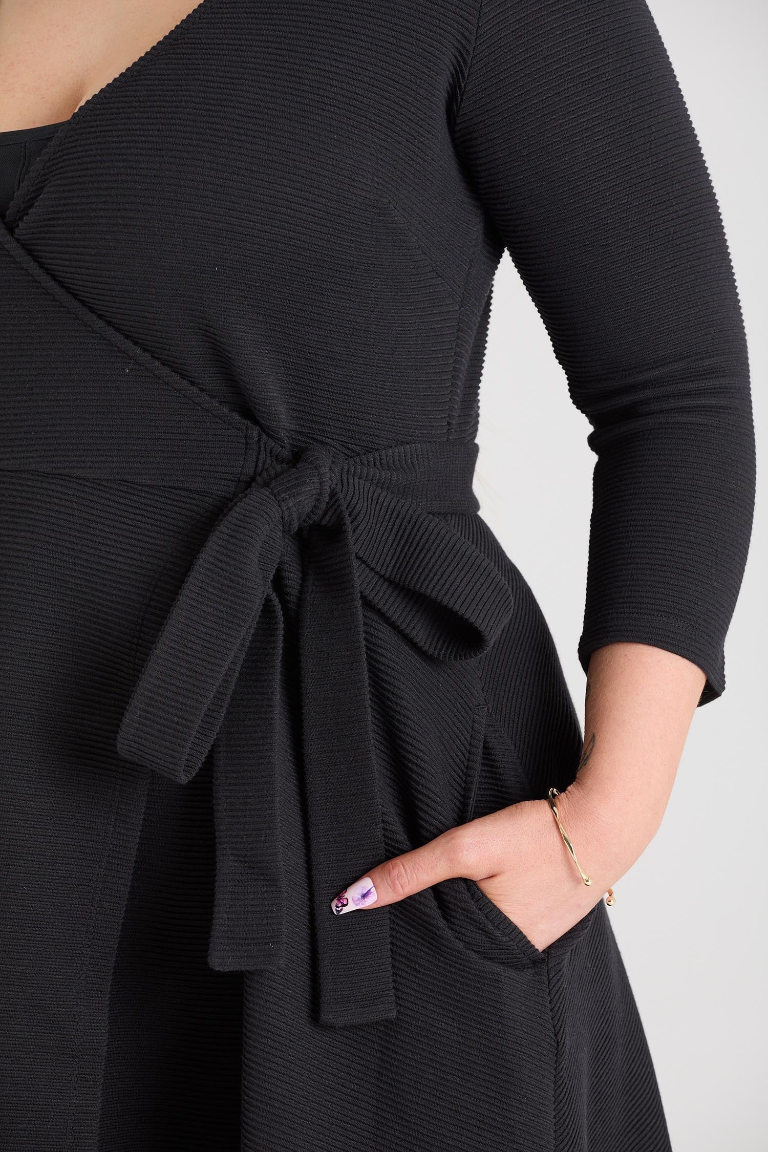 Ottoman Wrap Around Dress - Black - Zenithce