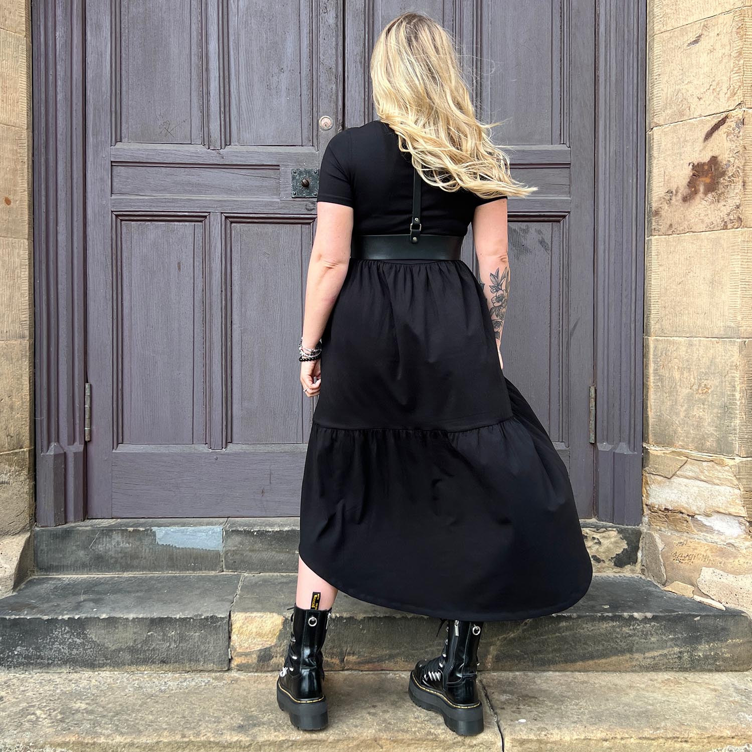 Tiered Midi Dress - Black - Zenithce