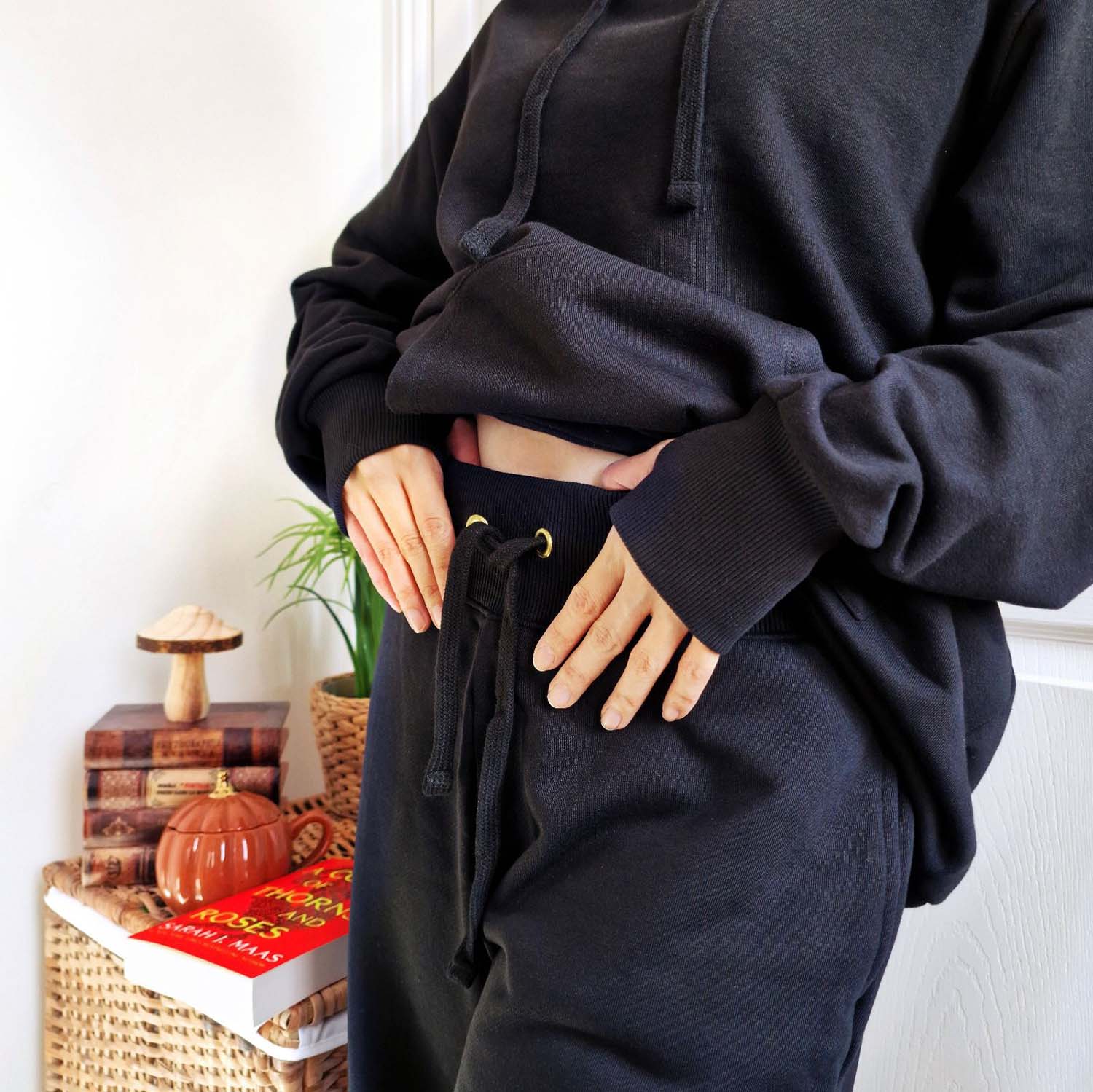 Organic Cotton Wide Leg Joggers - Black - Zenithce