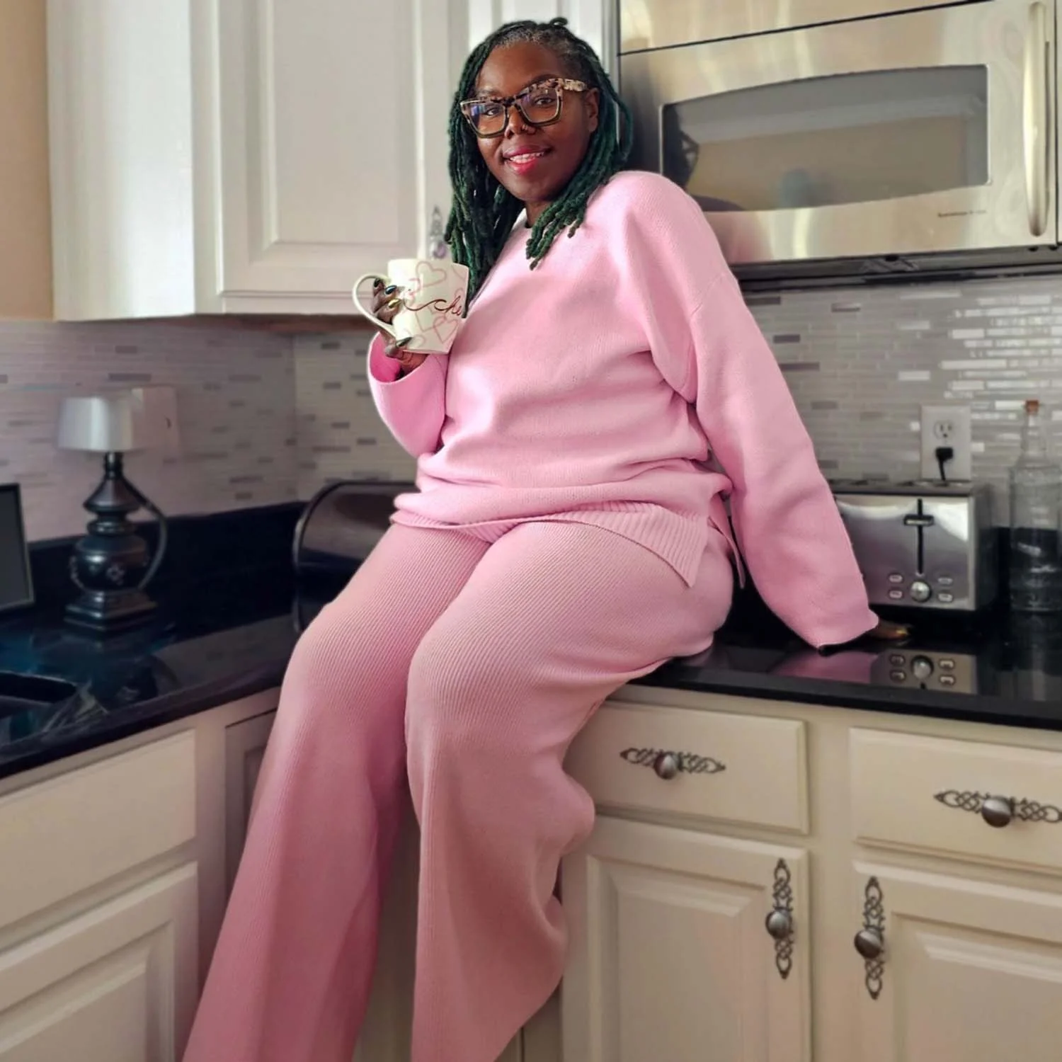 Knit Rib Wide Leg Trousers - P��tale de Rose - Zenithce