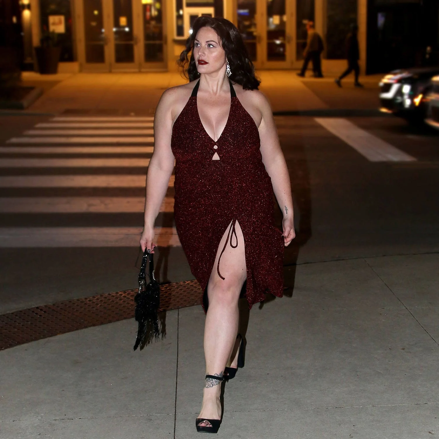 Lurex Halter Dress - Bordeaux - Zenithce