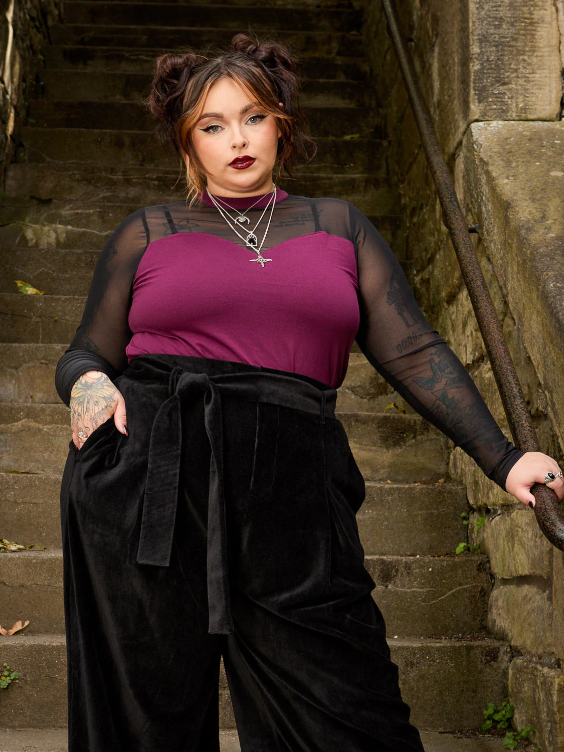 Florence Mesh Sleeve Top  - Cherry - Zenithce