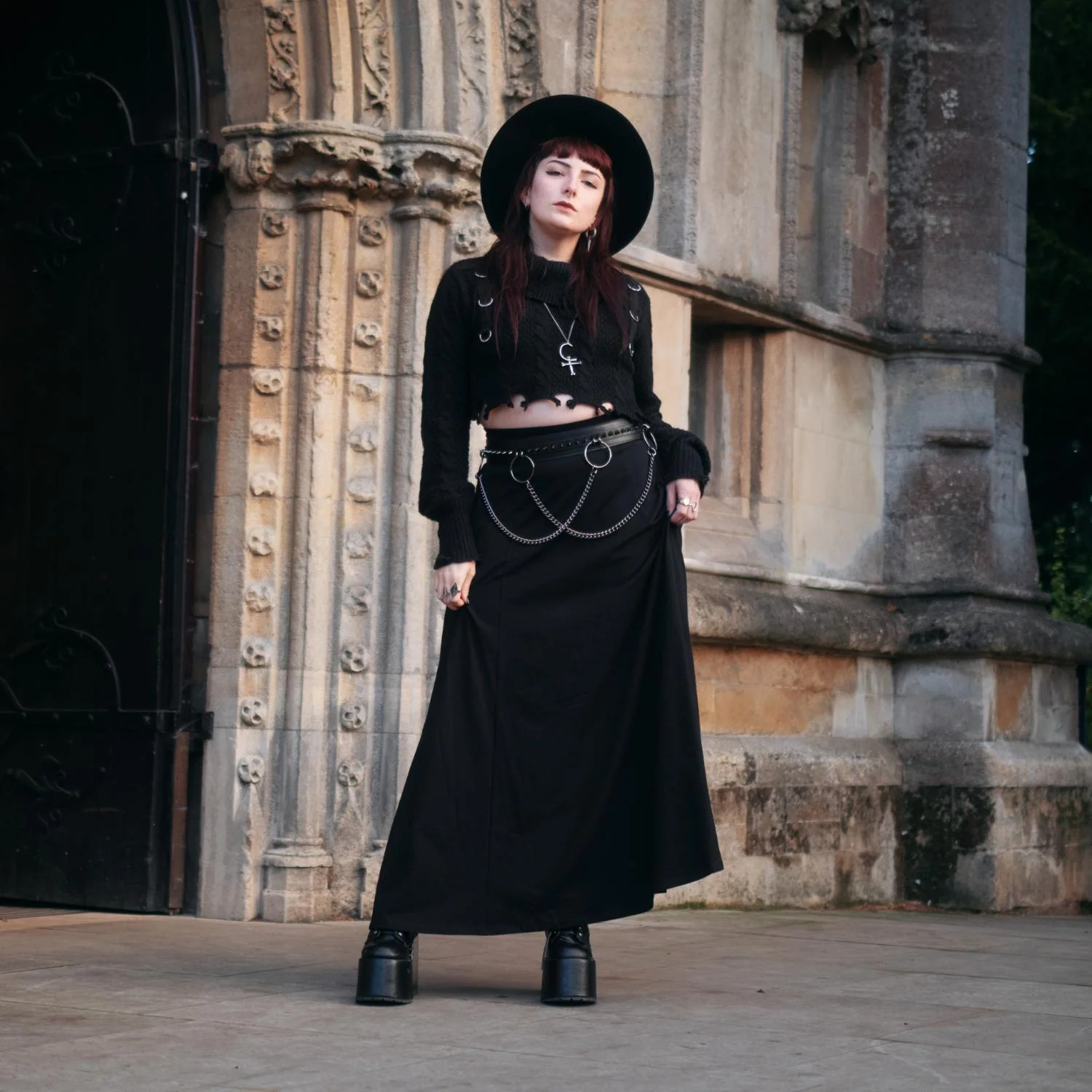 Jersey A-Line Maxi Skirt - Black - Zenithce