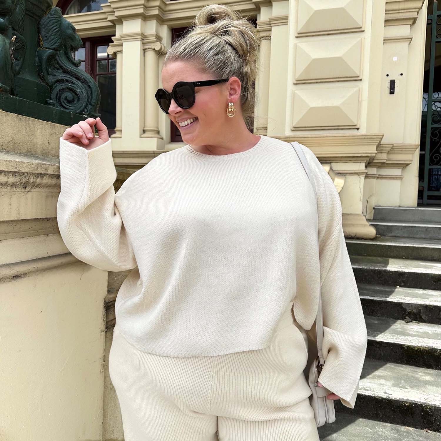 Knit Cropped Jumper - Oatmeal - Zenithce