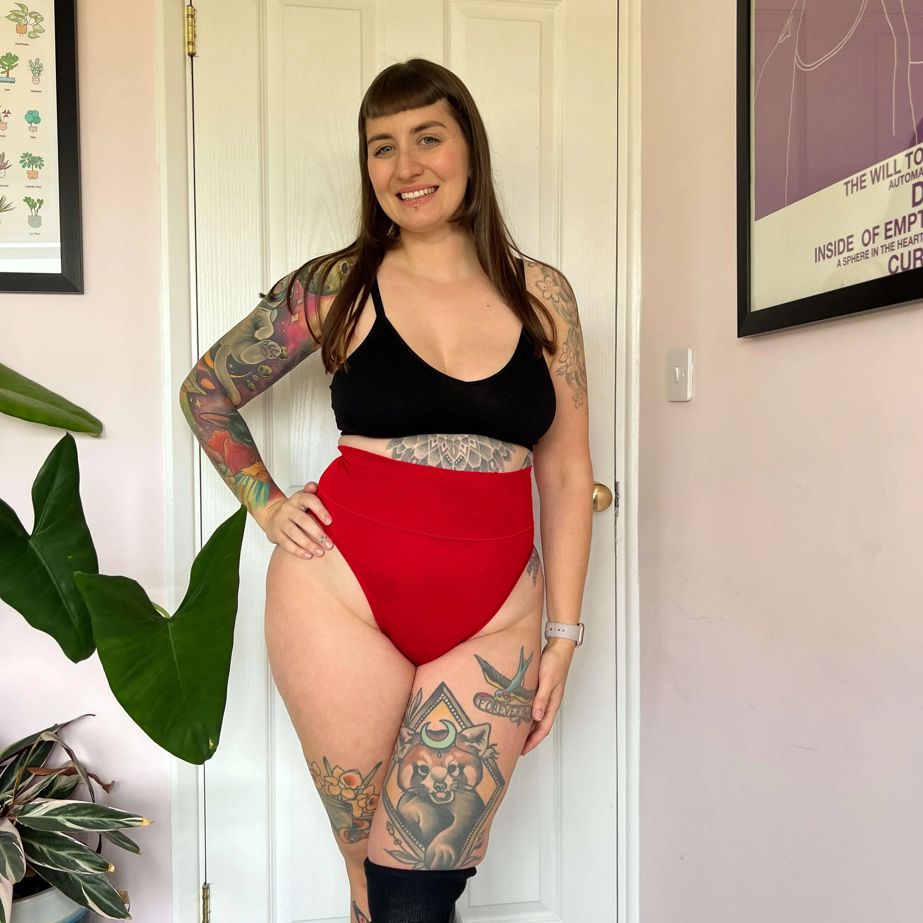 Organic Cotton Super High Leg Knickers - Lobster - Zenithce