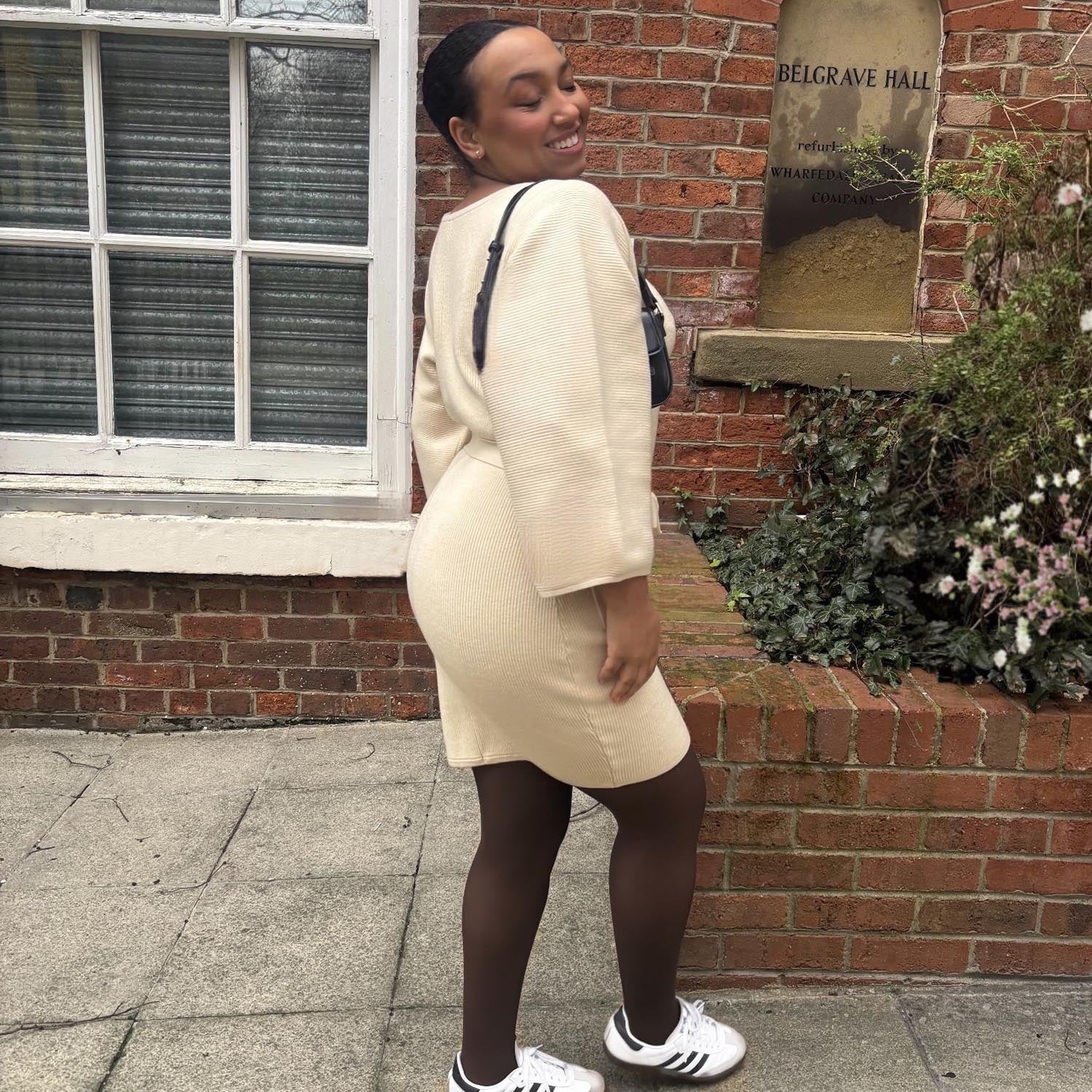 Mini Knitted Cocoon Dress - Oatmeal - Zenithce