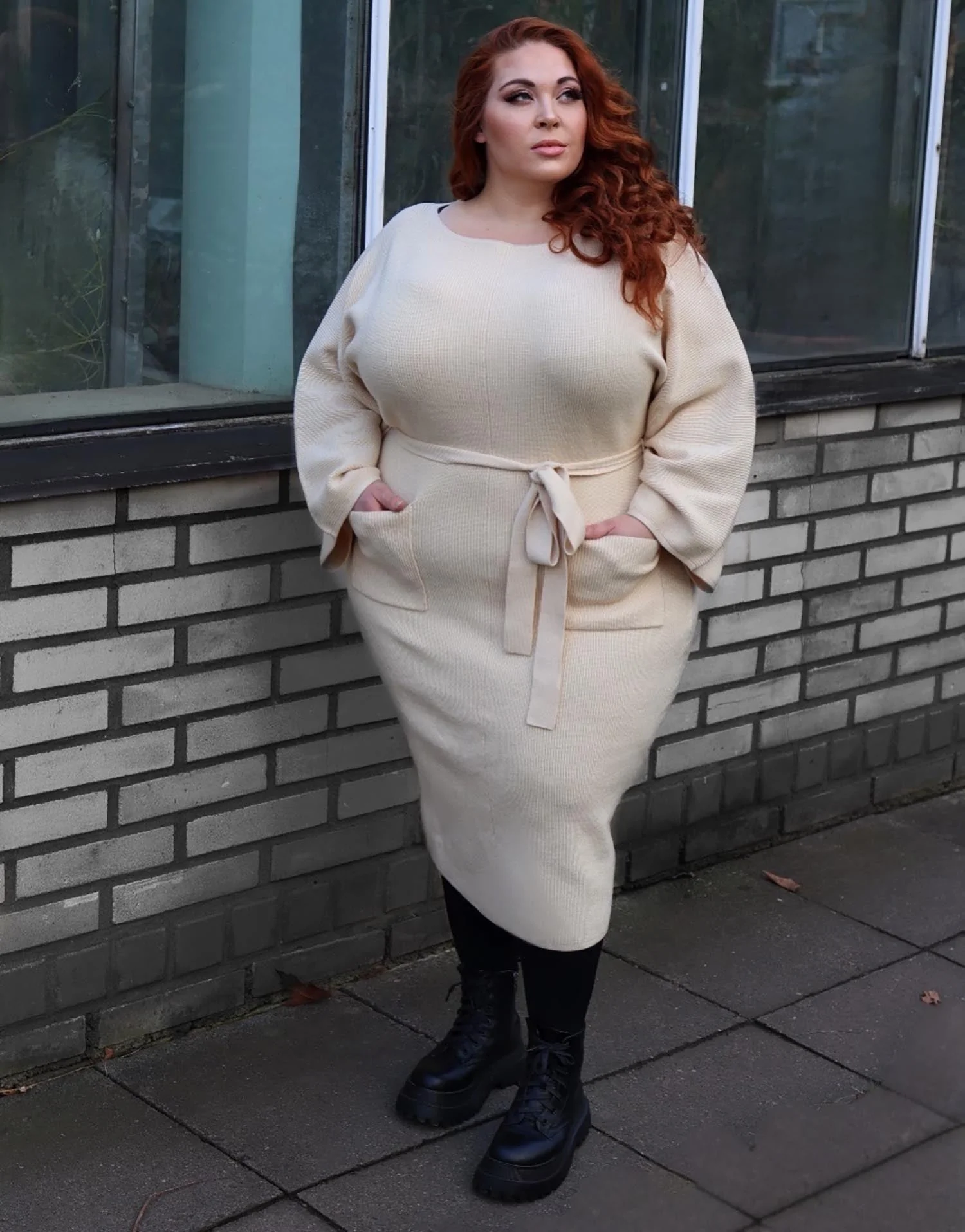 Midi Knitted Cocoon Dress - Oatmeal - Zenithce