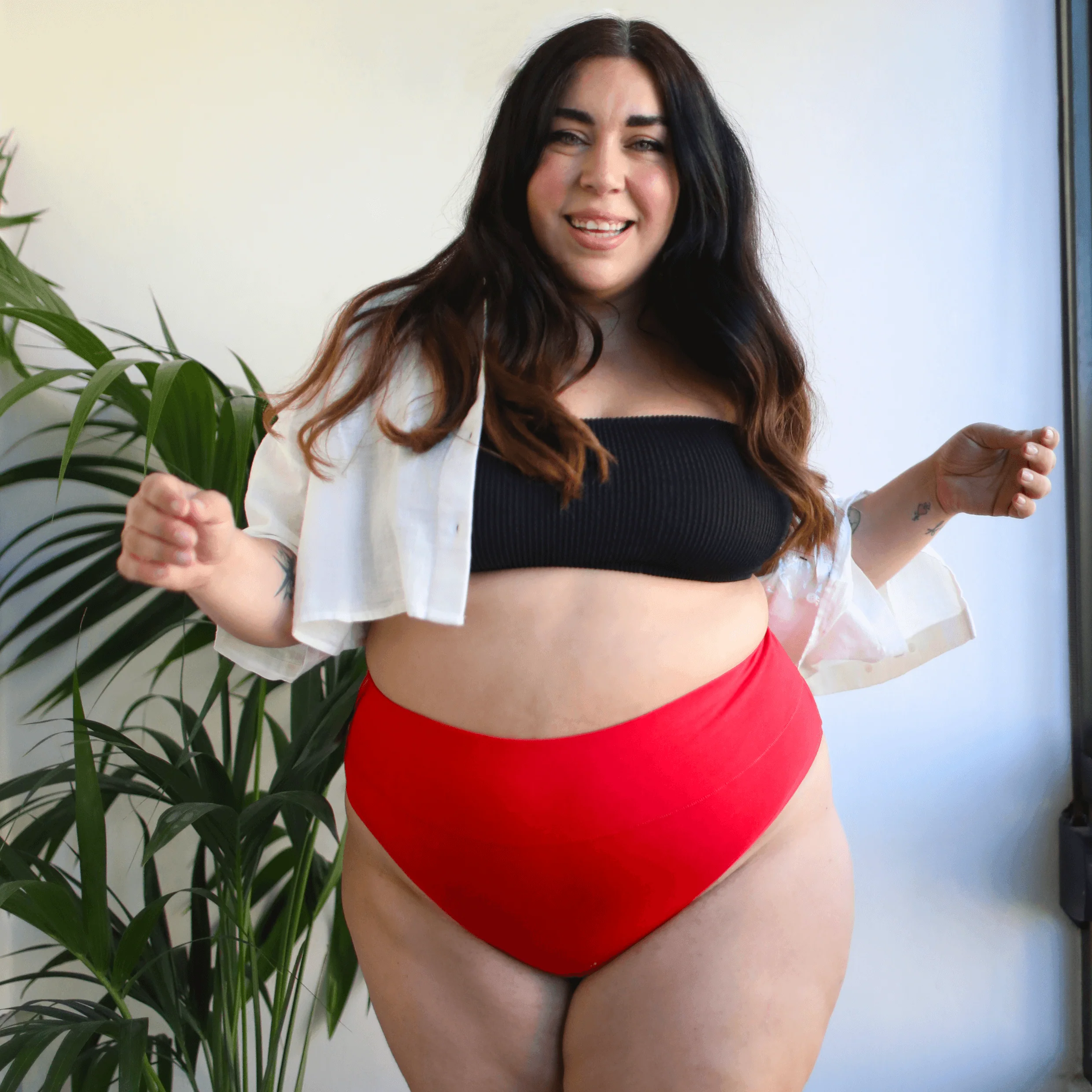 Organic Cotton Cheeky High Leg Knickers - Lobster - Zenithce