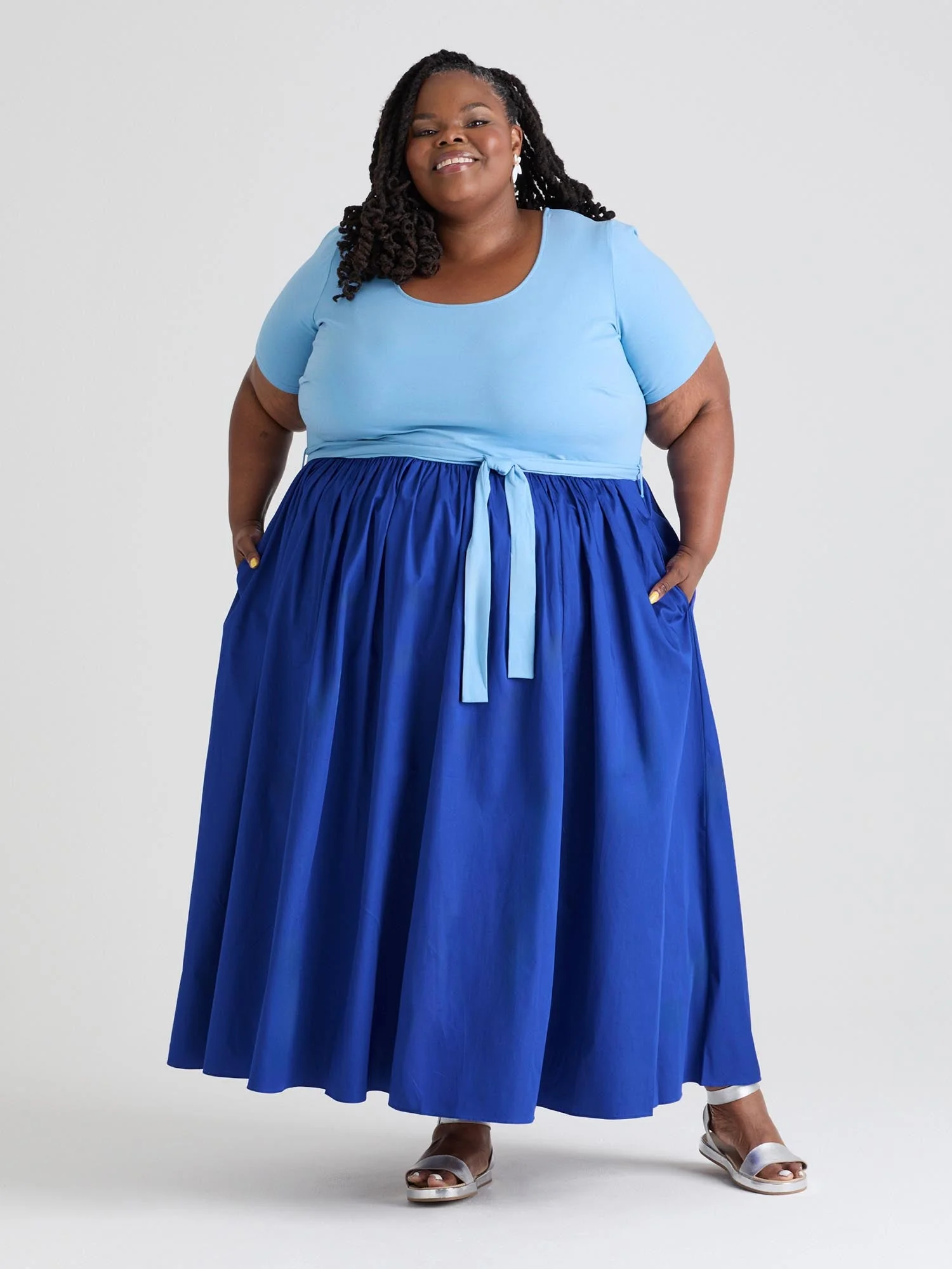 Midaxi Tee Poplin Dress - Duo Blue - Zenithce