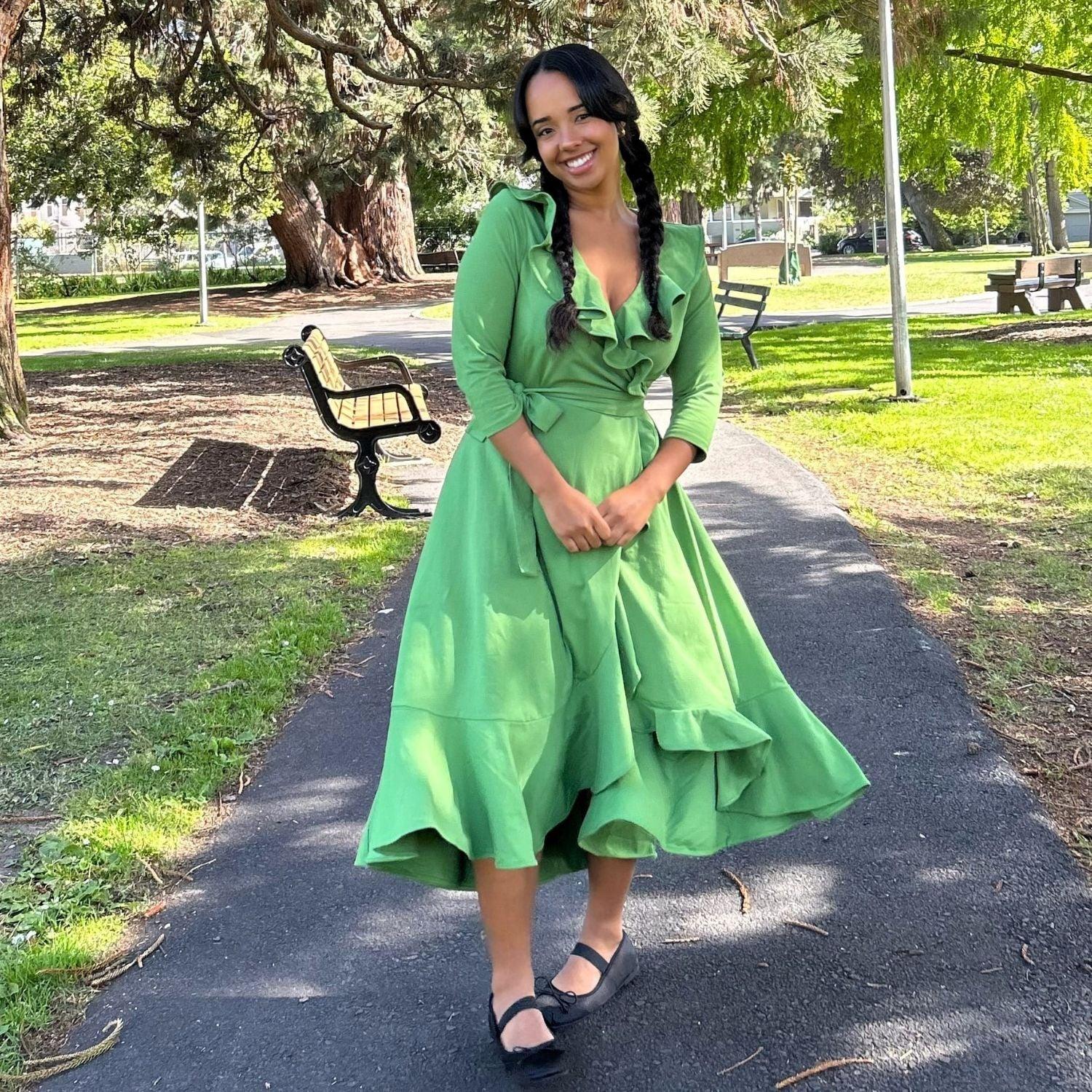 Frill Wrap Dress - Meadow - Zenithce