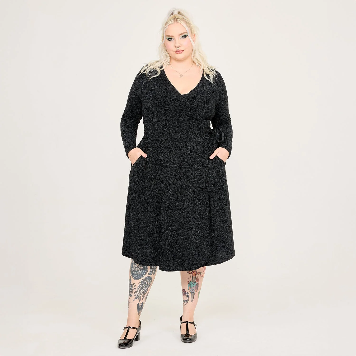 Lurex Wrap Dress - Black - Zenithce