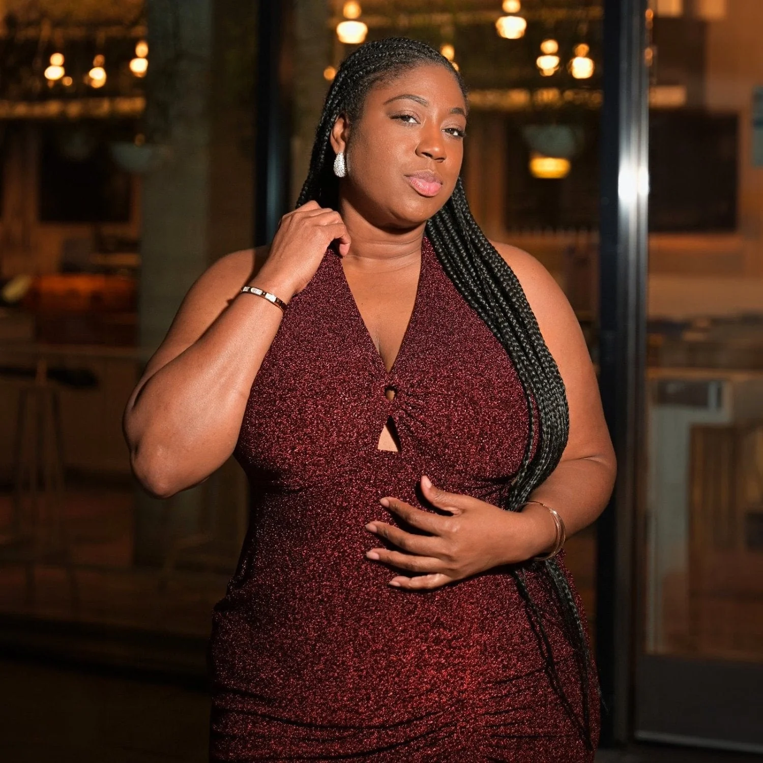 Lurex Halter Dress - Bordeaux - Zenithce