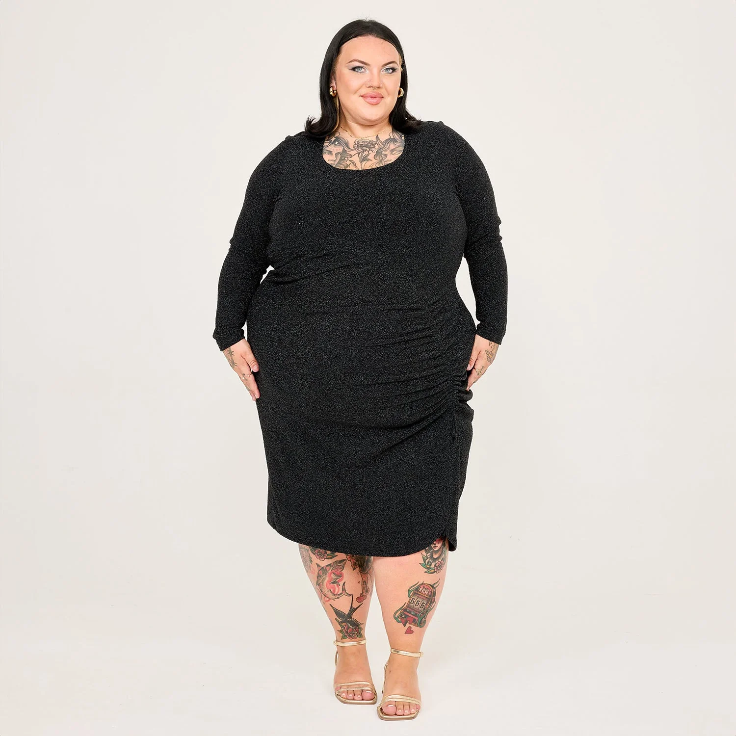 Lurex Long Sleeve Dress - Black - Zenithce