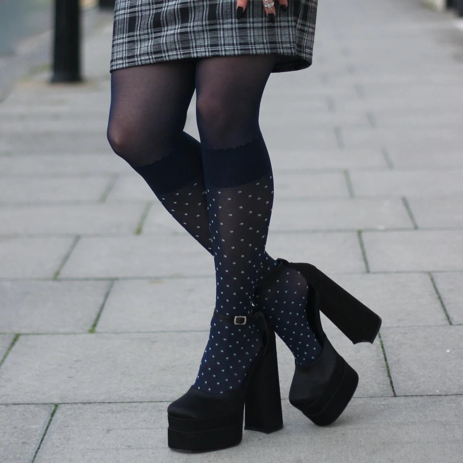 Seoul Chic Faux Sock Tights - Navy - Zenithce