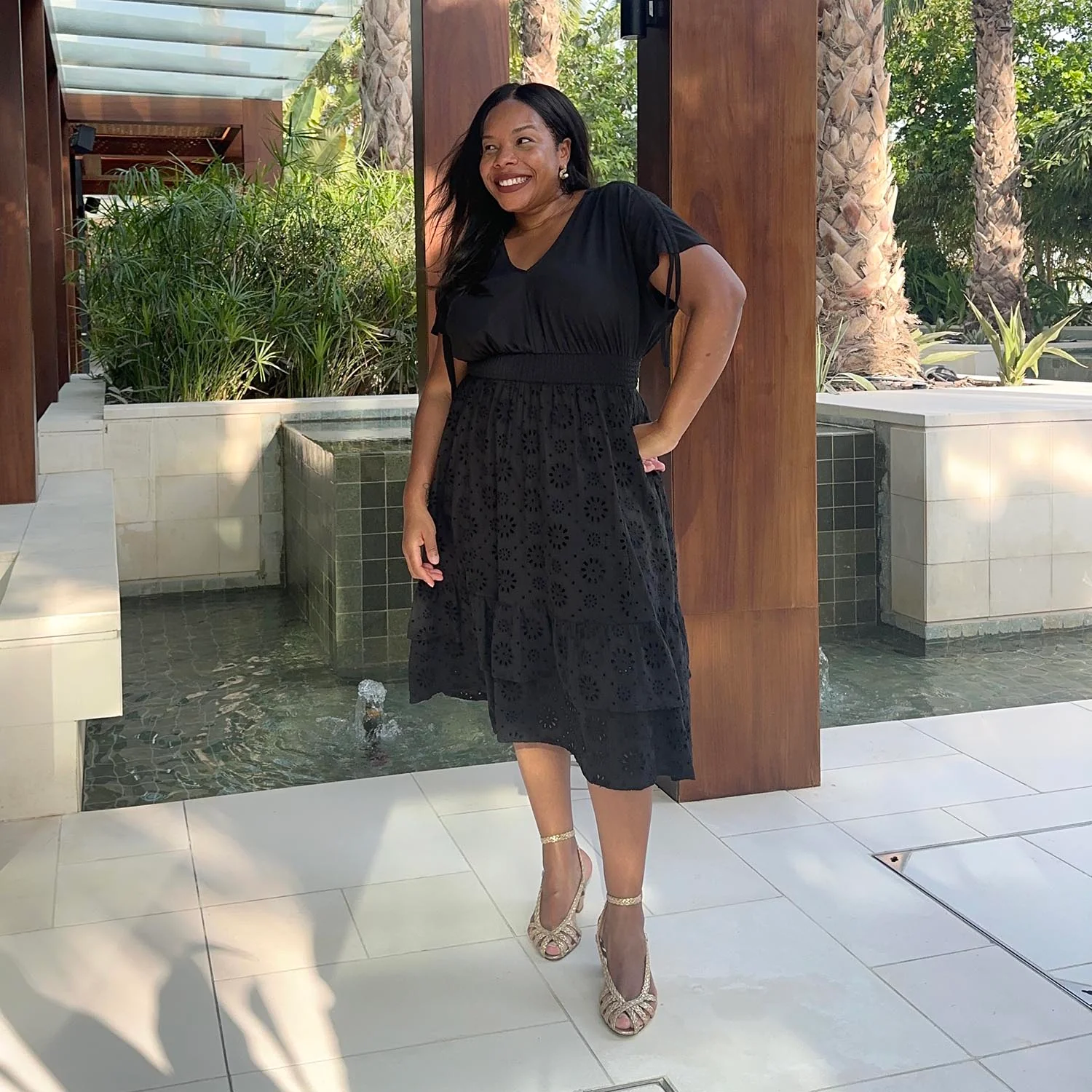 Broderie Anglaise Midi Dress - Black - Zenithce