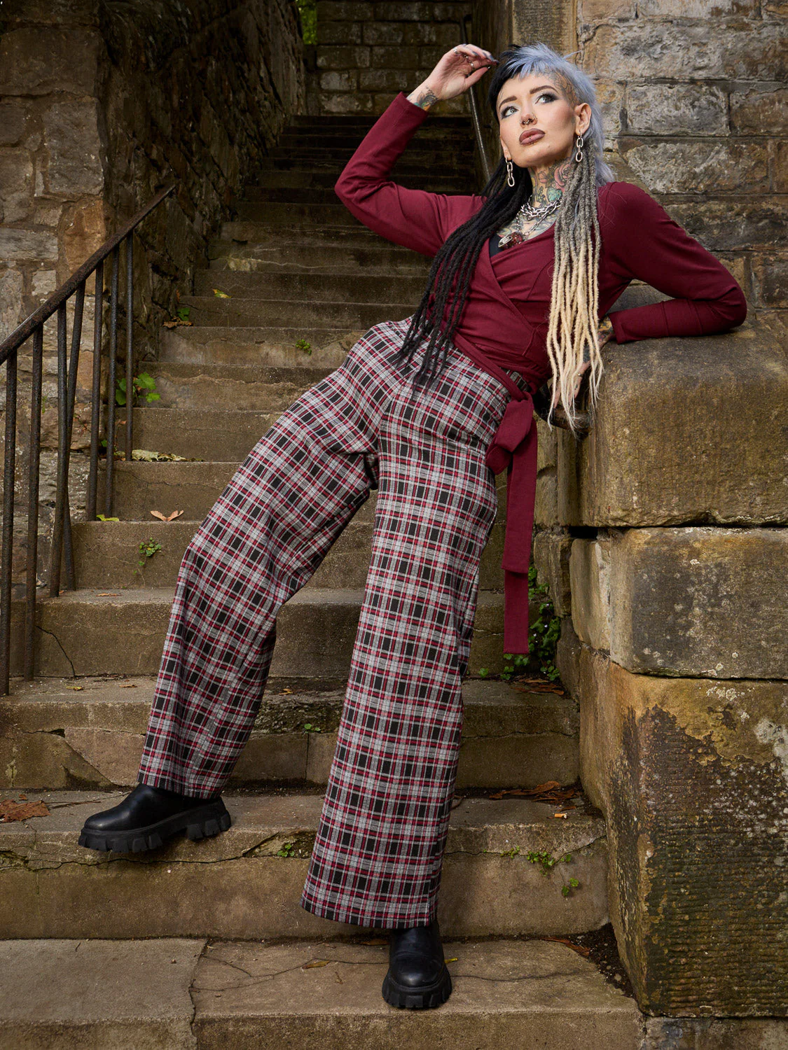 Plaid Wide-Leg Trousers - Bonnie - Zenithce
