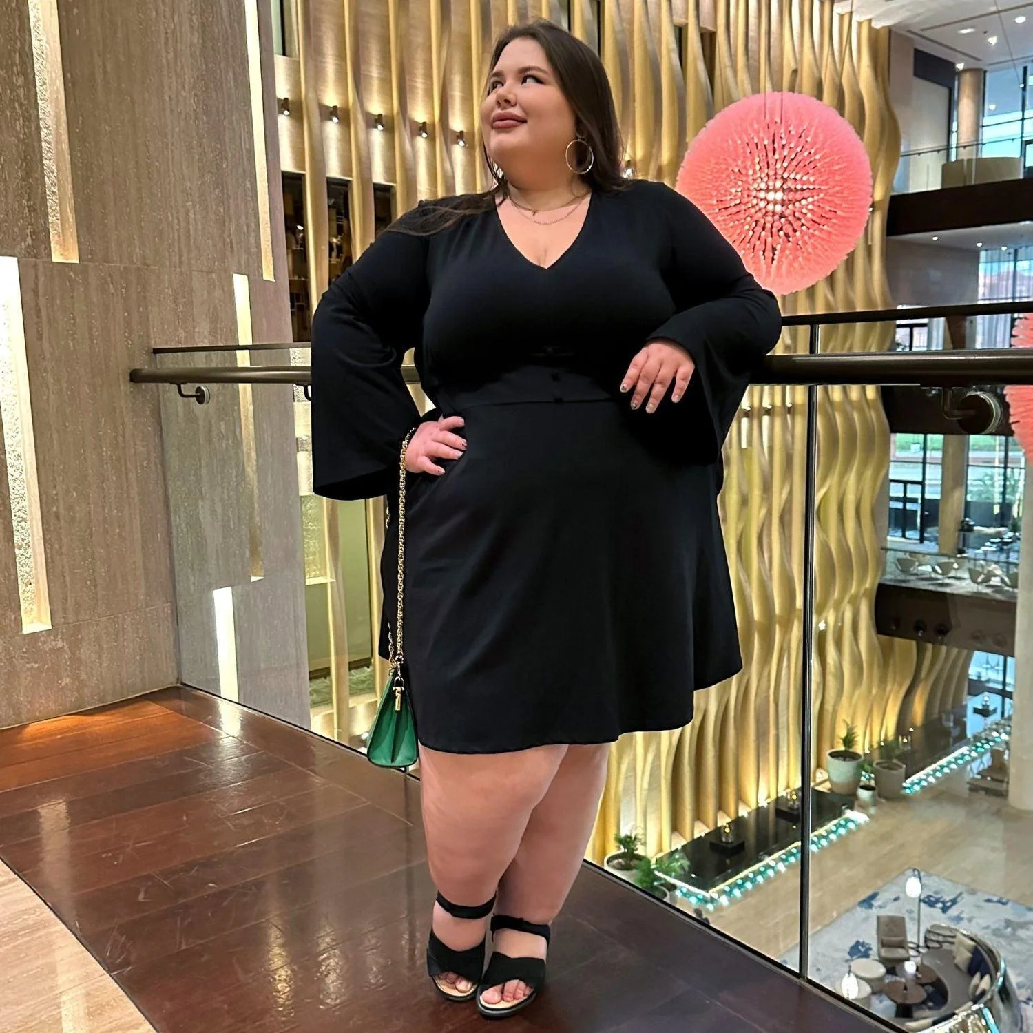 Bell Sleeve Mini Dress - Black - Zenithce