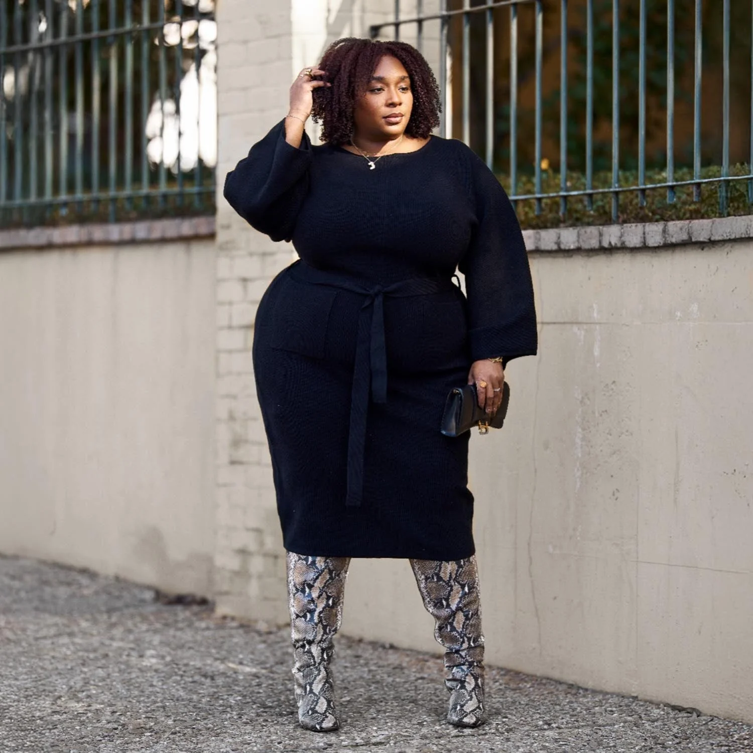 Midi Knitted Cocoon Dress - Black - Zenithce